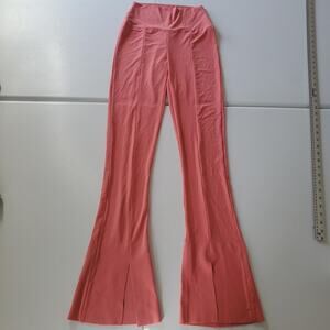 Norma Kamali Pants Womens Small Pink High Rise Flare Front Slit Pull On Stretch